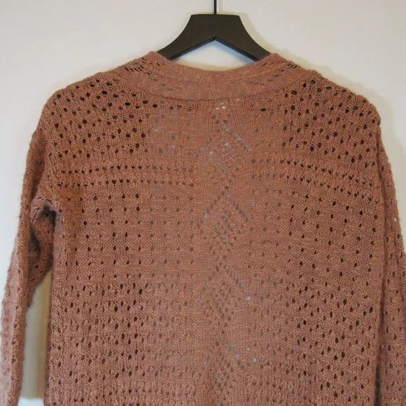 Pink Rose Crochet Open Front Cardigan Sweater - Picture 8 of 8